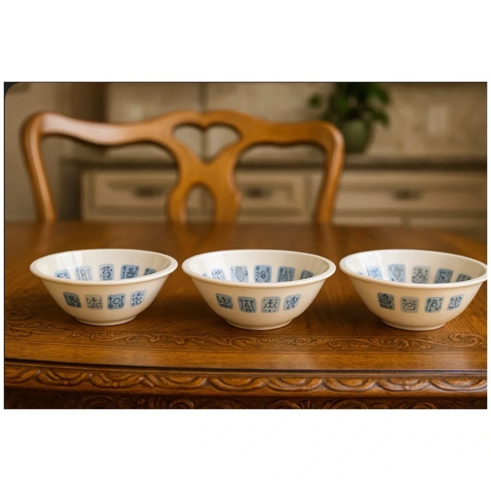 3 Rare Vintage Nola Ware Hand Painted Atomic Art Deco 3”Blue White Bowls MCM